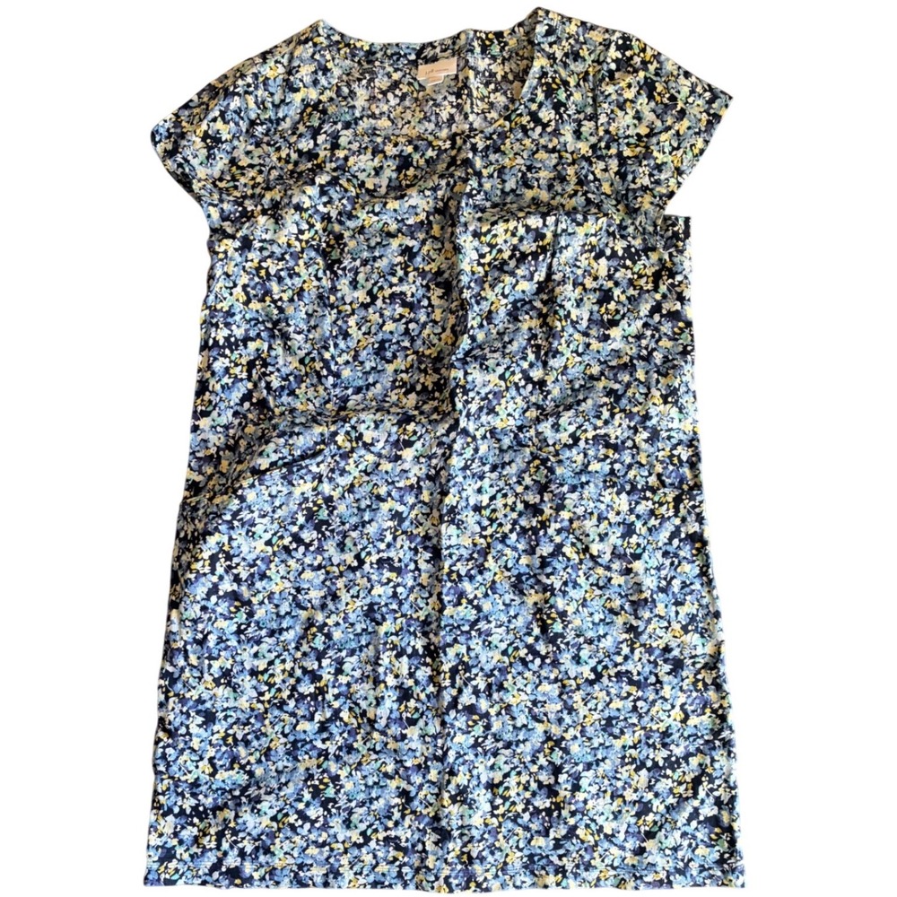 J. Jill Love Linen Blue Floral Shift Dress Short Sleeve Size L WDR237531